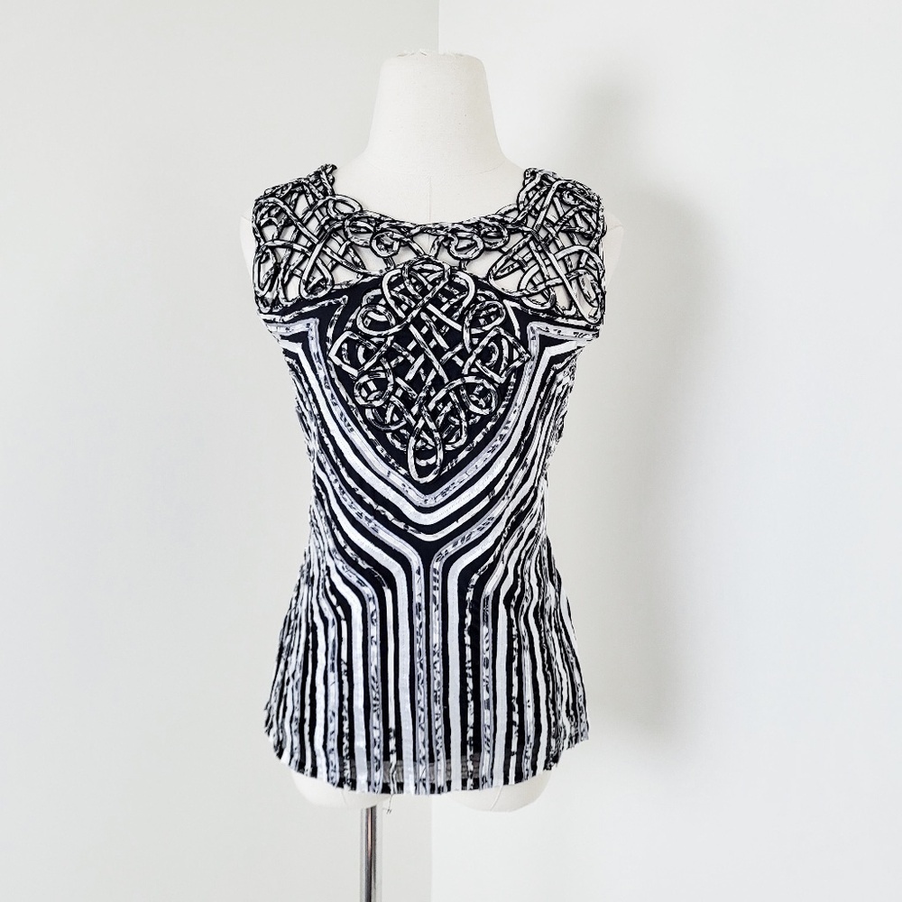 Y2K Cut-out Tank Top Size Small Black Geometric Sleeveless - Picture 3 of 8